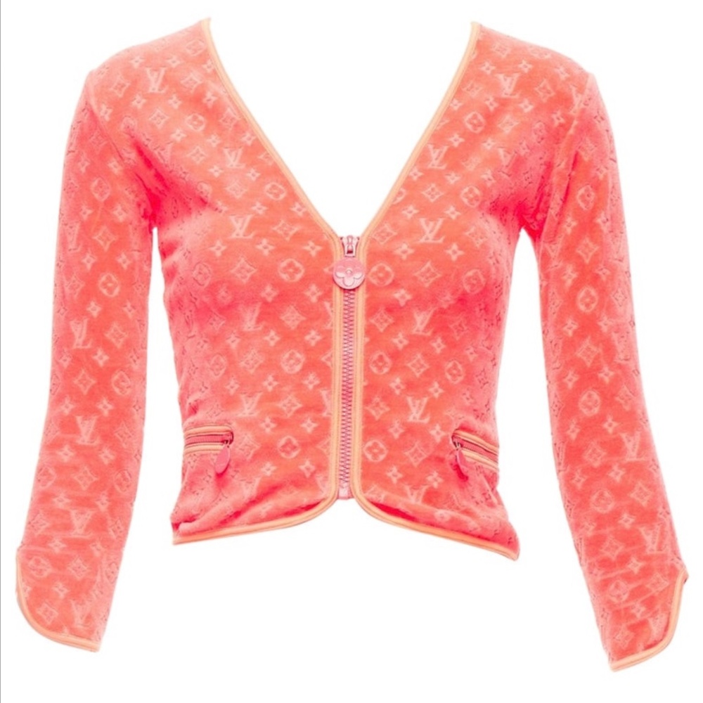 Louis Vuitton Coral Pink Velour Jacket Monogram Logo Print